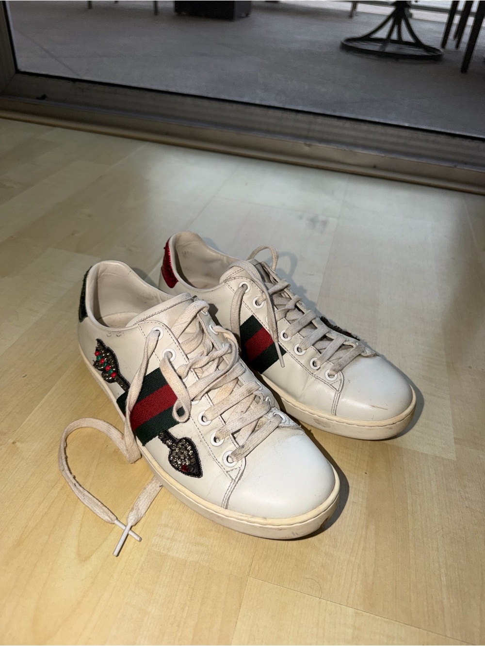 Gucci Ace Embellished White Leather Sneakers